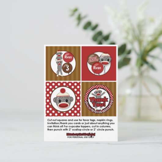 Gekke SOCK MONKEY Verjaardag Cupcake Topper SMR. Briefkaart (Staand voorkant)