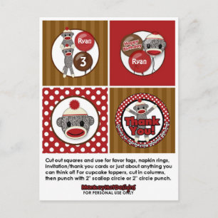 Gekke SOCK MONKEY Verjaardag Cupcake Topper SMR. Briefkaart