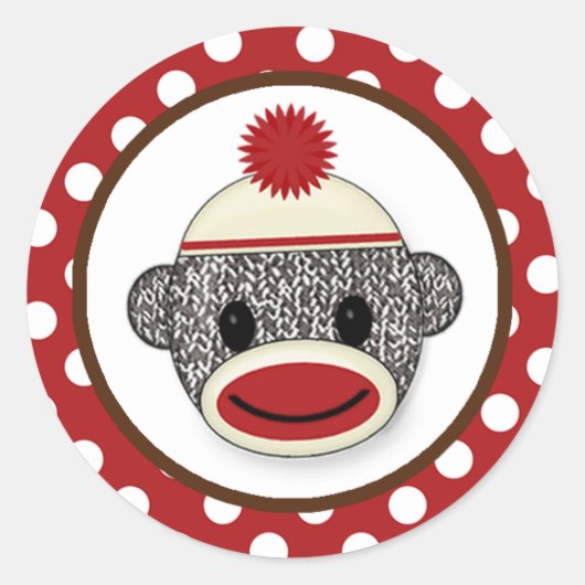 Gekke SOCK MONKEY Verjaardag Ronde sticker SMR #3 (Voorkant)