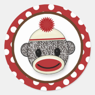Gekke SOCK MONKEY Verjaardag Ronde sticker SMR #3