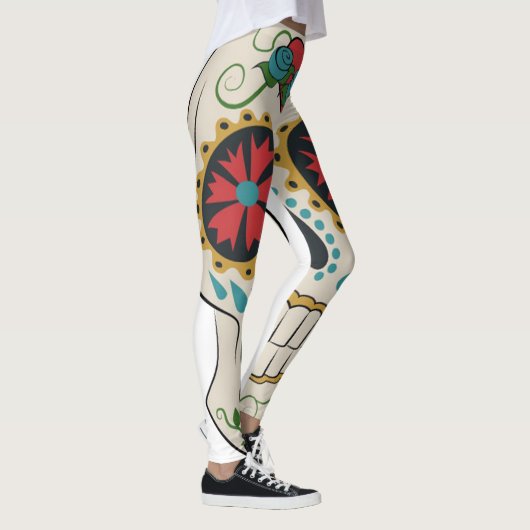 Gekke Sugar Skull Wit, Rood en Turquoise Legging (Rechts)