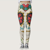 Gekke Sugar Skull Wit, Rood en Turquoise Legging (Voorkant)