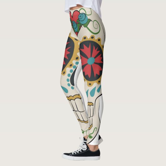 Gekke Sugar Skull Wit, Rood en Turquoise Legging (Links)