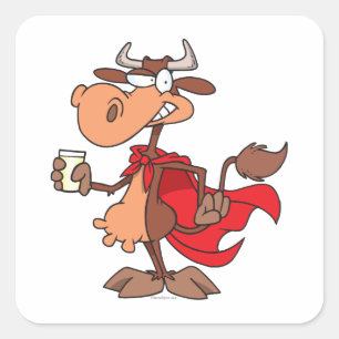 gekke super koe drink melkmelk cartoon vierkante sticker
