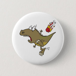 gekke t-rex dinosaur-dodging meteorcartoon ronde button 5,7 cm