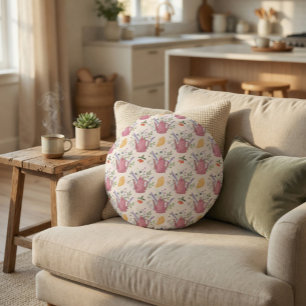 Gekke Theetijd Doodle Worpkussen Rond Kussen