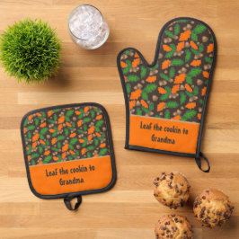 Gekke verspreide herfst laat eikels achter ovenwant & pannenlap set
