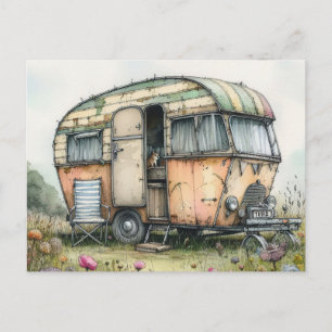 Gekke Verweerde Caravan Camper Watercolor Stijl Briefkaart