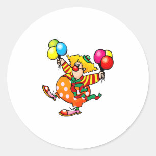 Gekke vet clown met ballonnen ronde sticker