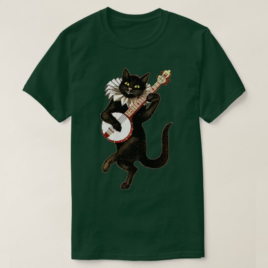  Gekke vogelkat dat banjo speelt T-shirt (Design voorkant)