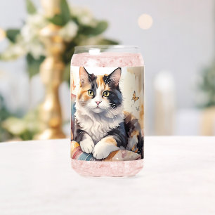 Gekke Waterverf Calico Cat en Butterflies Blikvorm Glas