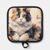 Gekke Waterverf Calico Cat en Butterflies Pannenlap (Voorkant)