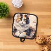 Gekke Waterverf Calico Cat en Butterflies Pannenlap (Top down)