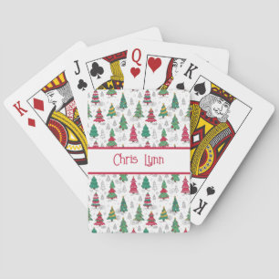 Gekke Whimsieke Versierde Kerstbomen Doodles Pokerkaarten