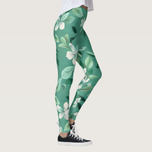 Gekke witte bloesems op Blauwgroen Leggings
