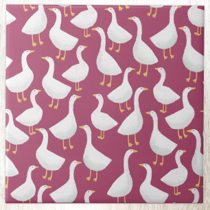 Gekke Witte Gans Bes Rode Cottagecore Patroon Tegeltje