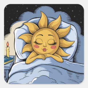 Gekke zonneschijn in bed vierkante sticker