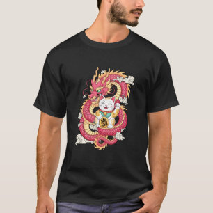 Gekko Kat en Draak Oosters Gelukssymbool Japans T-shirt