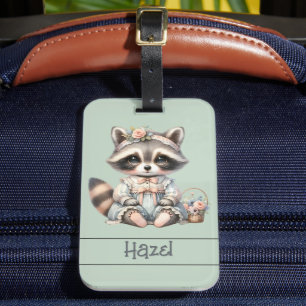 geklede Cottagecore Raccoon Pastel Bagagelabel