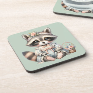  geklede Cottagecore Raccoon Pastel Bier Onderzetter