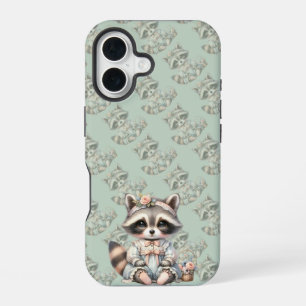 geklede Cottagecore Raccoon Pastel iPhone 16 Hoesje
