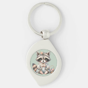  geklede Cottagecore Raccoon Pastel Sleutelhanger