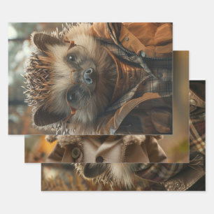  geklede stekelvarkens decoupage inpakpapier vel