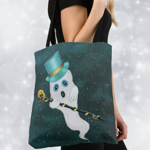 Gekleed Ghost Top Hat Gold Skull Cane Blue Sky Draagtas