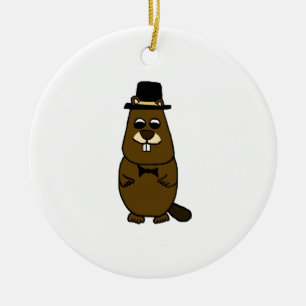 Gekleed Groundhog Keramisch Ornament