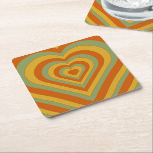 Gekleept Groovy Retro Layered Love Heart Square Vierkante Kartonnen Onderzetter