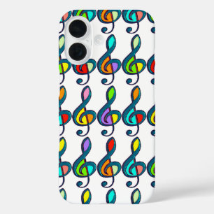 gekleurd G clef muzieknoten patroon iPhone 16 Hoesje