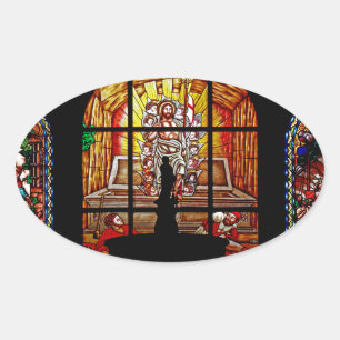 gekleurd glas jesus ovale sticker