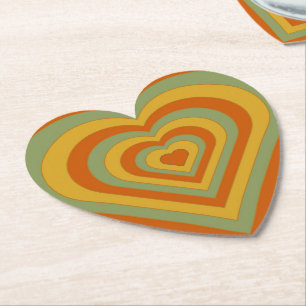 Gekleurd Groovy Retro Layered Love Heart Kartonnen Onderzetters