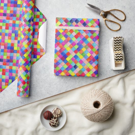 Gekleurd in Graph Paper Squares - Diagonaal gesche Cadeaupapier (Crafts)