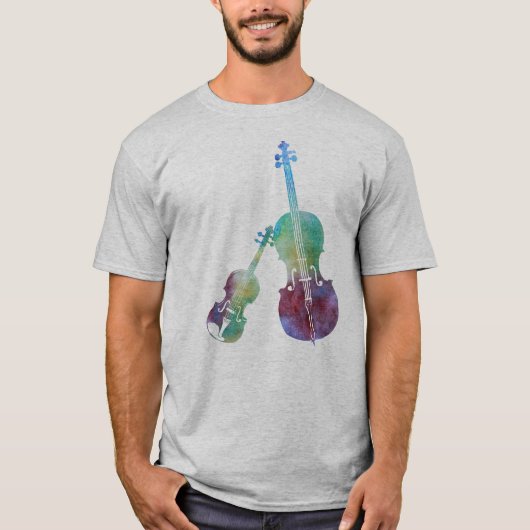 Gekleurd Violin en Cello T-shirt (Voorkant)