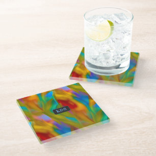 Gekleurd Vuur - Flame Look Glass - monogrammen / n Glazen Onderzetter