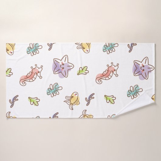 gekleurd zeefpatroon met zeeslepels en vissen v badhanddoek (Badhanddoek)