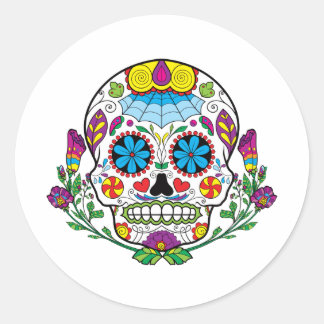 Gekleurde bloemen Mexicaans Tattoo Suikerschedel Ronde Sticker