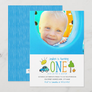 Gekleurde Doodles 1e Verjaardag Party Auto Zonnesc Kaart