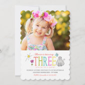 Gekleurde Doodles 3e verjaardagsfeestje Uitnodigen Kaart (Voorkant)