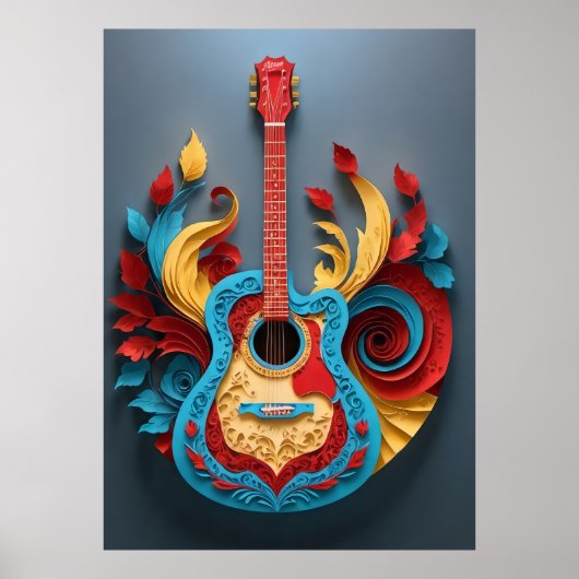 Gekleurde Fantasy Gitaar Poster (Voorkant)