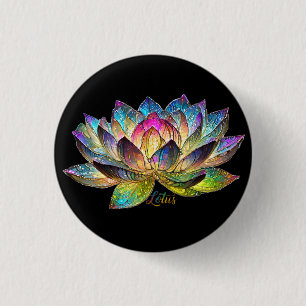 Gekleurde glas kleurrijke lotusbloem op zwart ronde button 3,2 cm