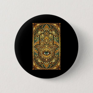 Gekleurde glas Mandala Hamsa Hand Spirituele Medit Ronde Button 5,7 Cm