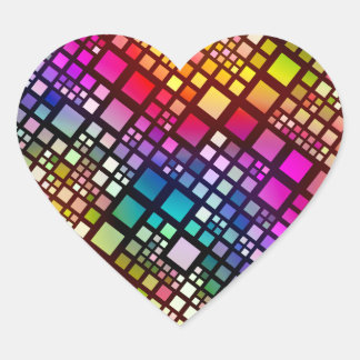 gekleurde glazen vierkanten - levendige regenboog hart sticker