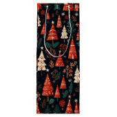 Gekleurde kerstbomen wijn cadeautas (Achterkant)