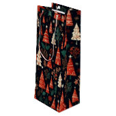 Gekleurde kerstbomen wijn cadeautas (Achterkant Gekanteld)