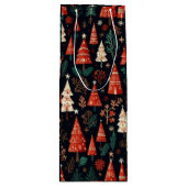 Gekleurde kerstbomen wijn cadeautas (Voorkant)