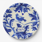 gekleurde kery - zangvogels en Initialen Papieren Bordje (Voorkant)