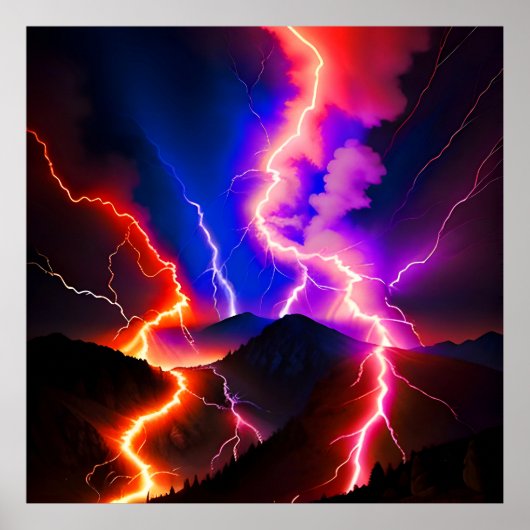 Gekleurde Lightning Mountain One Poster (Voorkant)