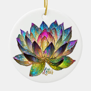Gekleurde lotusbloem in glas in lood op wit keramisch ornament